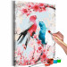 Cuadro para pintar por números Enamored Pink and Blue - Lovely Parrots Sitting on Branch and Pink Flowers 144617 additionalThumb 5
