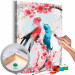 Cuadro para pintar por números Enamored Pink and Blue - Lovely Parrots Sitting on Branch and Pink Flowers 144617