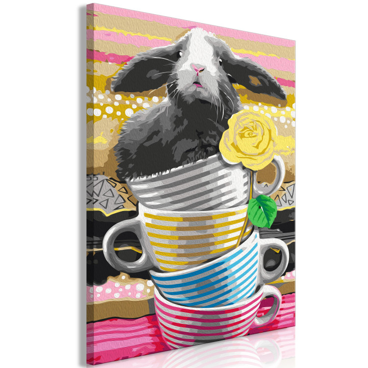  Dibujo para pintar con números Gray Rabbit - Furry Animal in Striped Cups and a Yellow Rose 144527 additionalImage 5