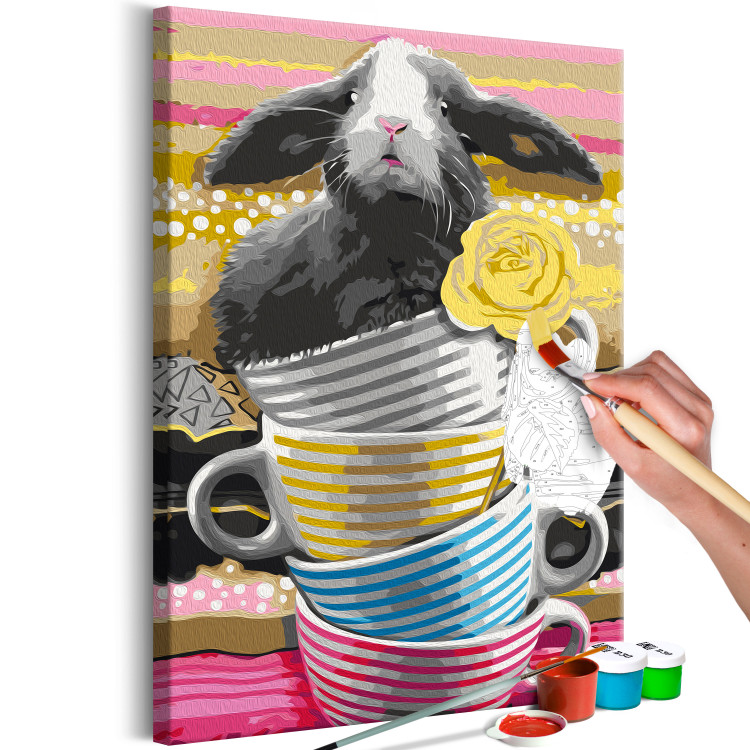 Dibujo para pintar con números Gray Rabbit - Furry Animal in Striped Cups and a Yellow Rose 144527 additionalImage 7