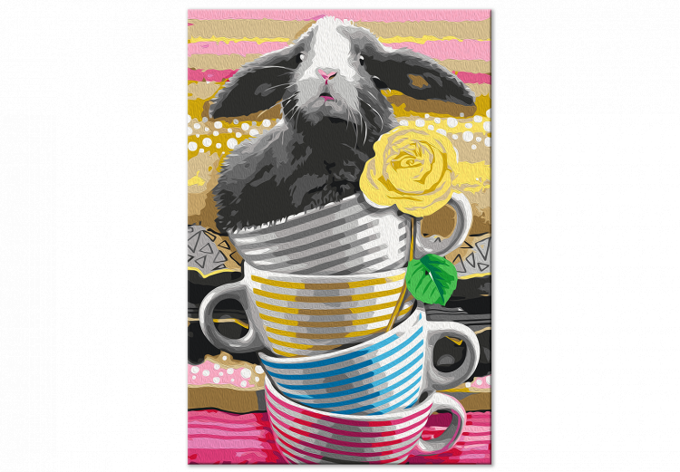  Dibujo para pintar con números Gray Rabbit - Furry Animal in Striped Cups and a Yellow Rose 144527 additionalImage 3