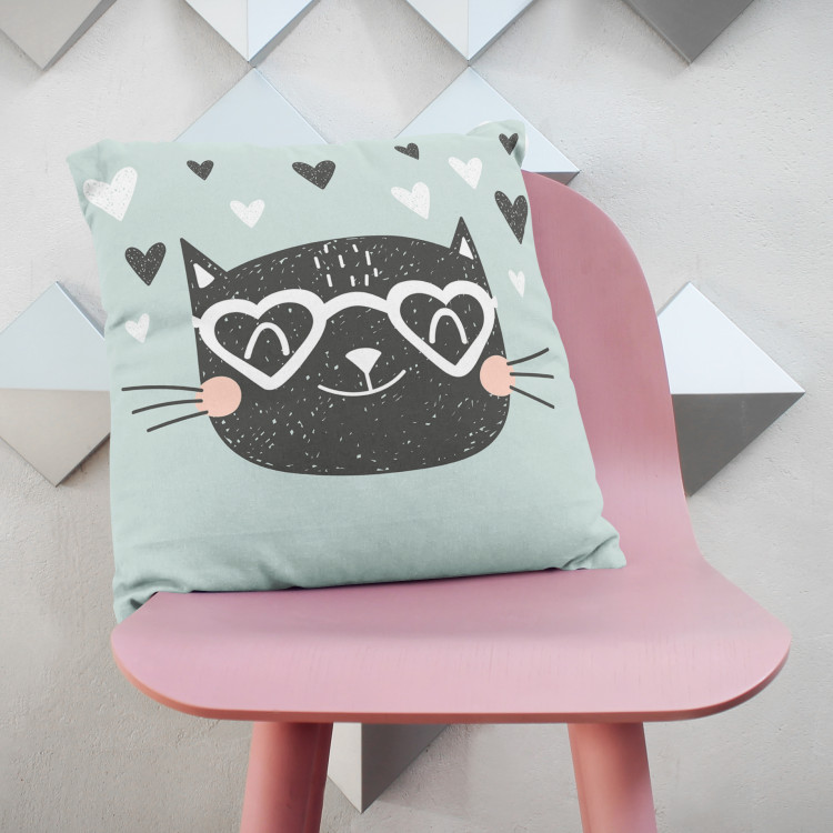 Cojín de microfibra Cat in love - animal and hearts held in shades of white and black cushions 147027 additionalImage 3