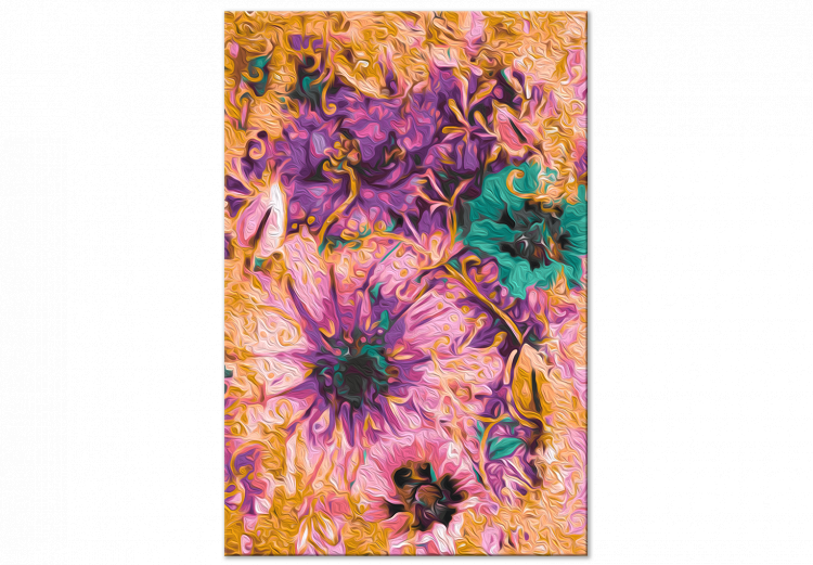 Cuadro para pintar por números Sweet Petals - Pink, Purple and Emerald Flowers on a Golden Background 146197 additionalImage 4