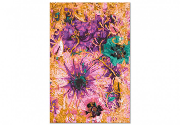 Cuadro para pintar por números Sweet Petals - Pink, Purple and Emerald Flowers on a Golden Background 146197 additionalImage 3