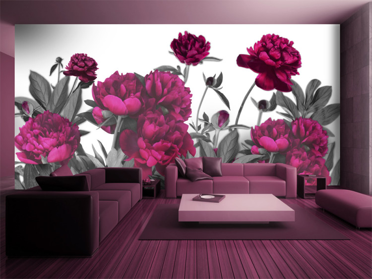 Fotomural decorativo Prado frondoso - flores en colores vibrantes en fondo uniforme 60497