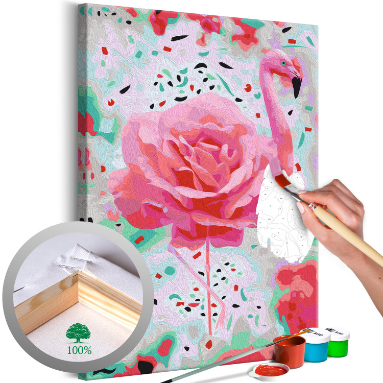 Cuadro para pintar por números Rose Flamingo - Pink Bird, Powdery Rose and Minty Shimmering Background 144618