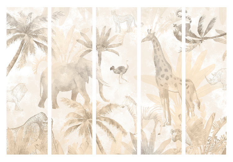 Biombo barato Tropical Safari - Wild Animals in Beige Shades on a White Background II [Room Dividers] 151728 additionalImage 7