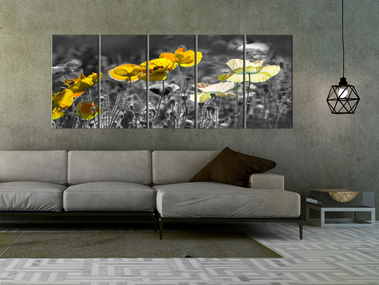 Cuadro Amapolas amarillas - foto de 5 partes con flores amarillas en el prado 123058 additionalImage 3