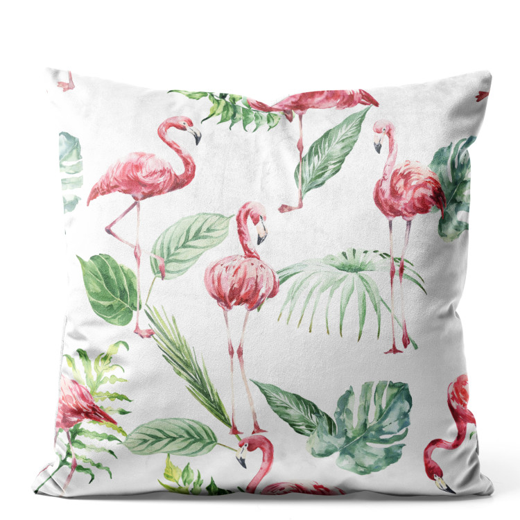 Cojin de velour Flamingo Poses - Composition With Pink Animals and Leaves 151368