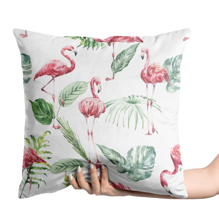 Cojin de velour Flamingo Poses - Composition With Pink Animals and Leaves 151368 additionalImage 3