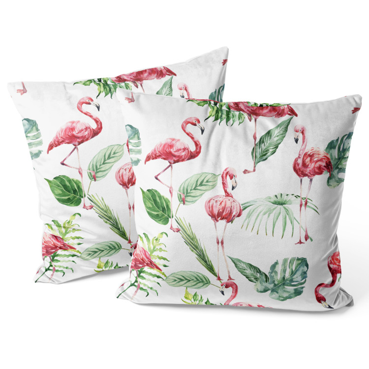 Cojin de velour Flamingo Poses - Composition With Pink Animals and Leaves 151368 additionalImage 2