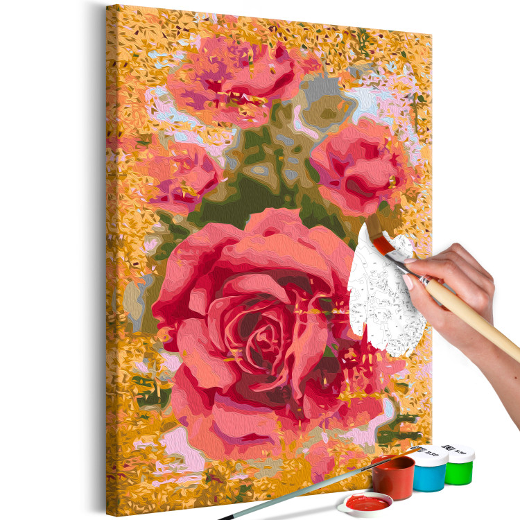 Cuadro para pintar con números Coral Rose - Red-Pink Flower on the Golden Background 146188 additionalImage 4