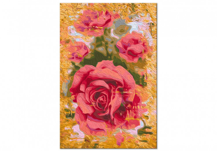 Cuadro para pintar con números Coral Rose - Red-Pink Flower on the Golden Background 146188 additionalImage 3