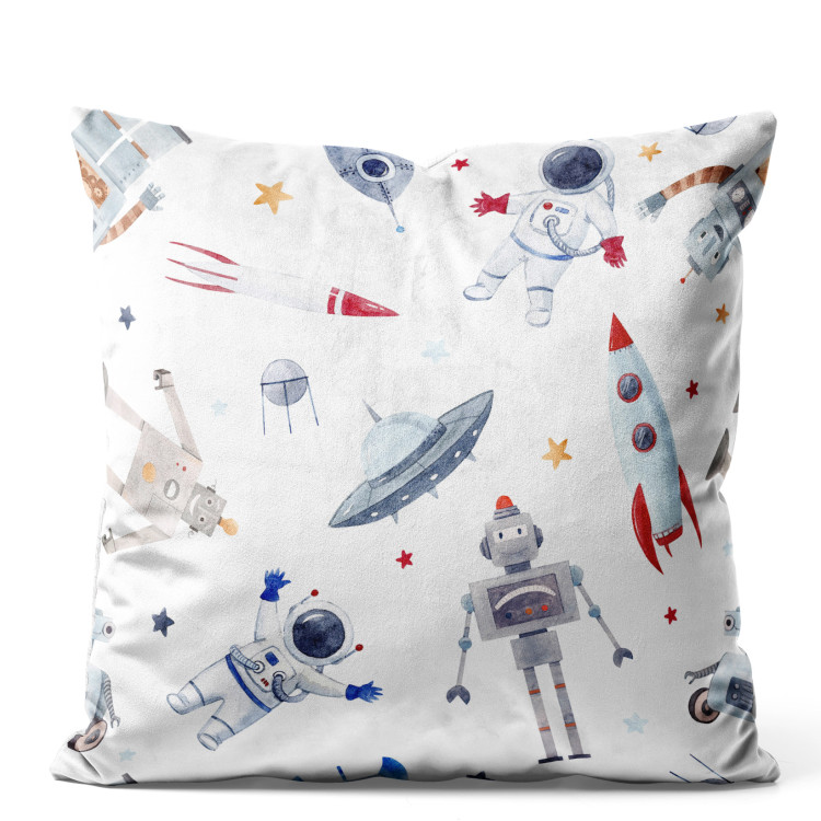 Cojin de velour Space Toys - Rockets and Astronauts Among the Stars on a White Background 151388