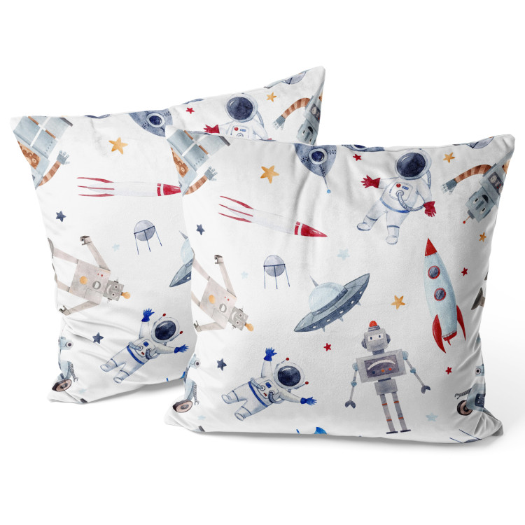 Cojin de velour Space Toys - Rockets and Astronauts Among the Stars on a White Background 151388 additionalImage 4