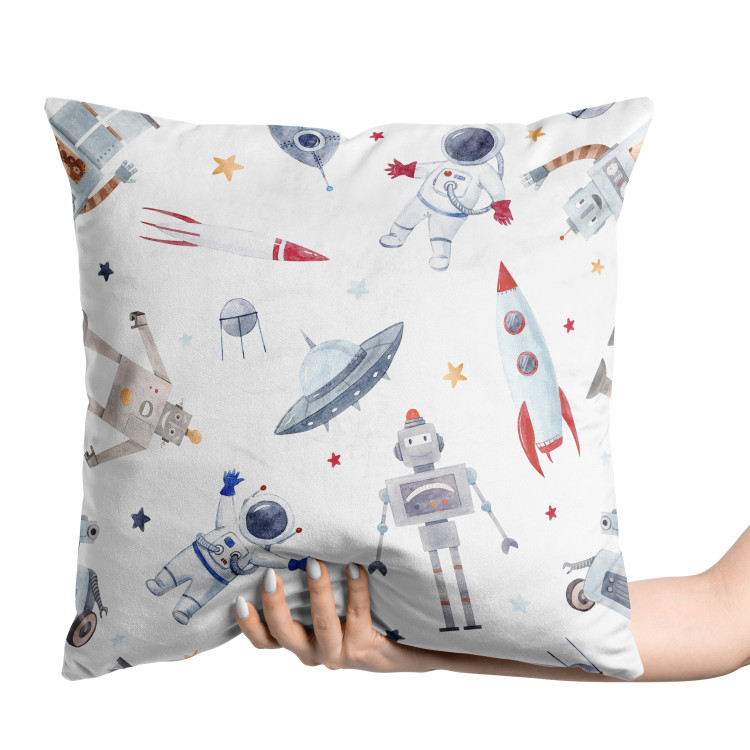 Cojin de velour Space Toys - Rockets and Astronauts Among the Stars on a White Background 151388 additionalImage 2