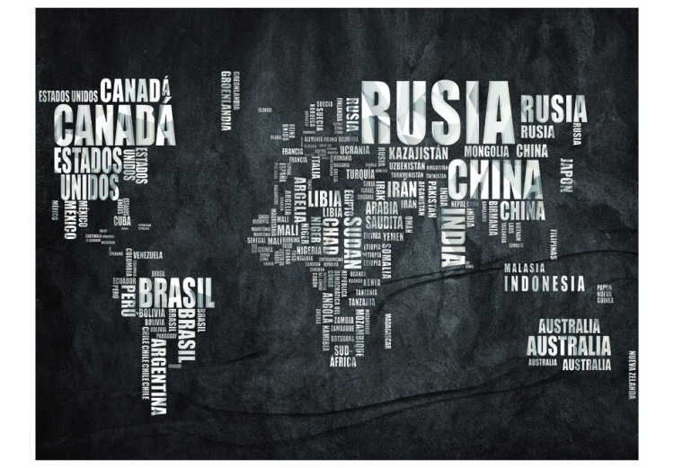 Fotomural a medida Continentes gris-negro - mapa del mundo con texto en español 60019 additionalImage 1