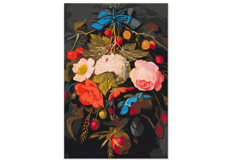 Cuadro para pintar por números Summer Bouquet - Colorful Flowers with Fruit on a Dark Background 147339 additionalImage 4