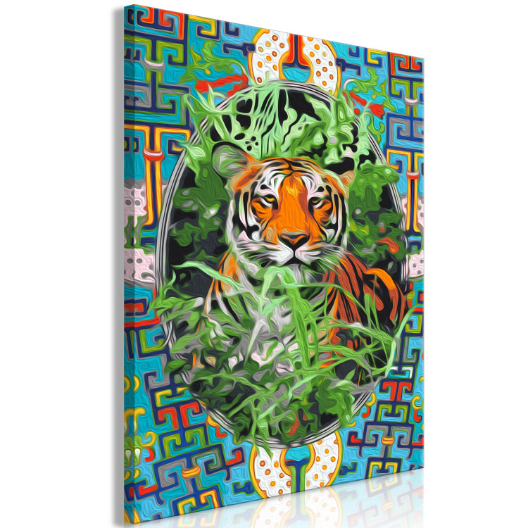 Cuadro para pintar por números Pensive Cat - Tiger among Grass and Abstract Colored Background 146549 additionalImage 6