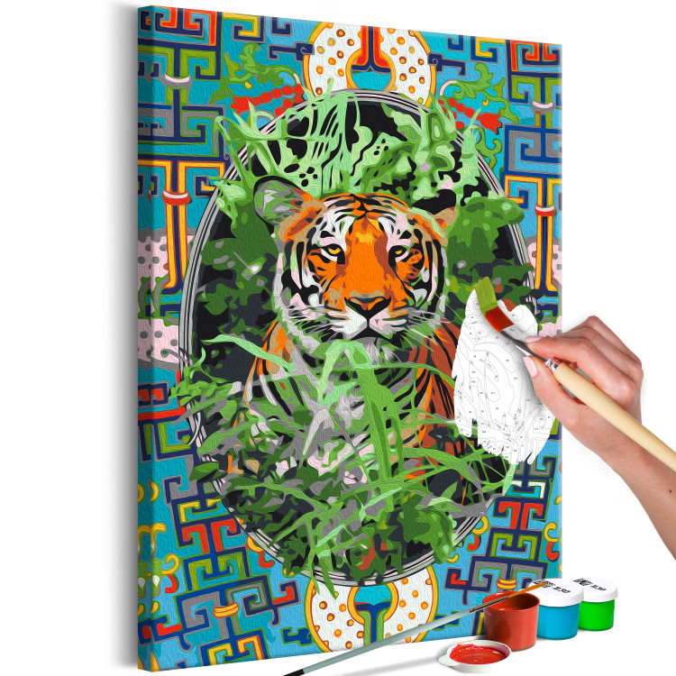 Cuadro para pintar por números Pensive Cat - Tiger among Grass and Abstract Colored Background 146549 additionalImage 7